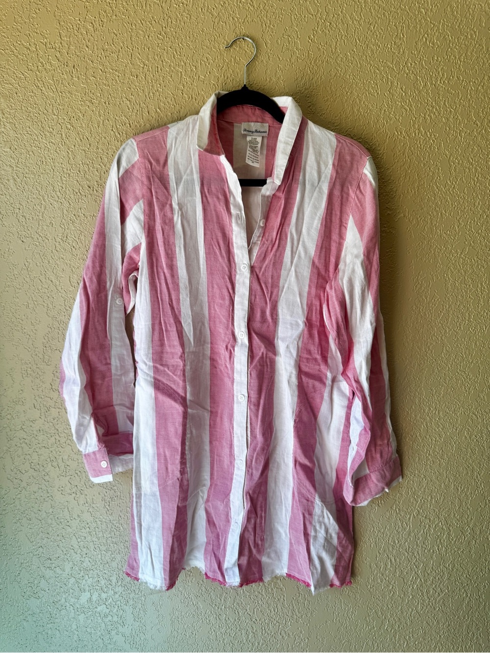 Tommy Bahama Pink and White Striped Button-Front Shirt